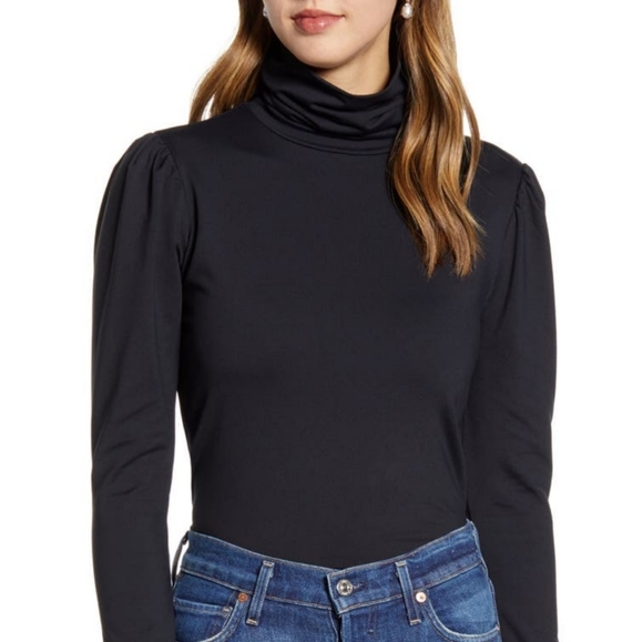 Rachel Parcell | Tops | Rachel Parcell Puff Sleeve Black Turtleneck Top | Poshmark
